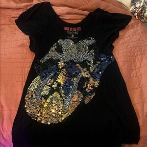 House of the Gods Sequin Tongue Graphic Tee - Black with Multicolor Sequins